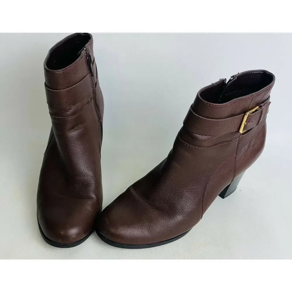 Cole Haan Ankle Boots Rhinecliff Grand Leather Bootie Brown‎ Side Zip Sz 7B